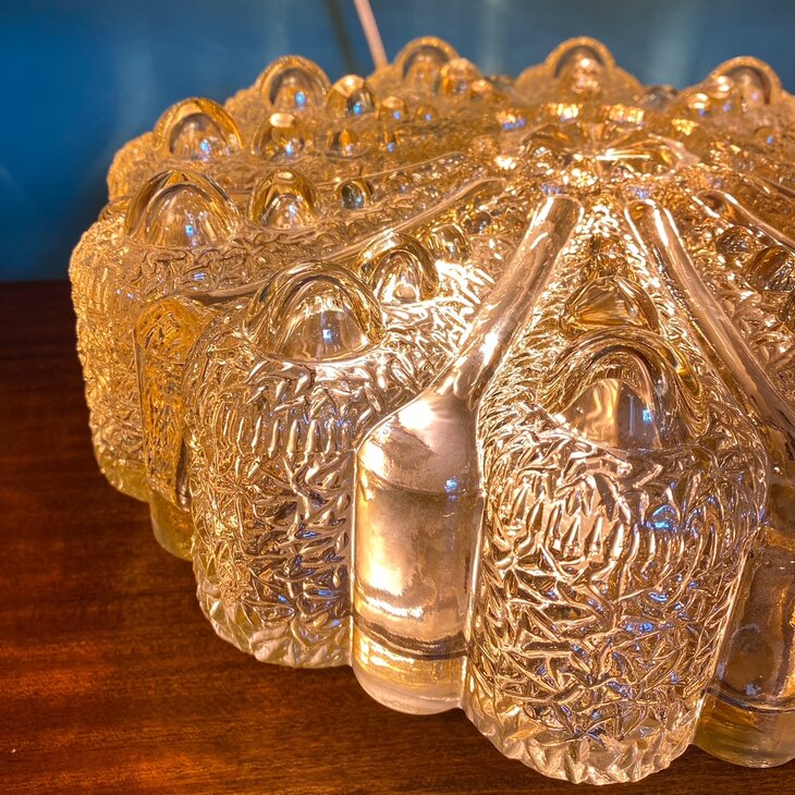 Vintage glazen plafonniere bloemvorm transparant messing | Sprinkelhop