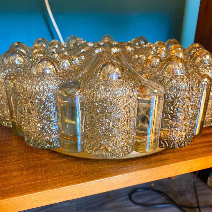 Vintage glazen plafonniere bloemvorm transparant messing | Sprinkelhop