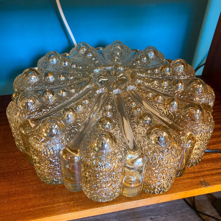 Vintage glazen plafonniere bloemvorm transparant messing | Sprinkelhop