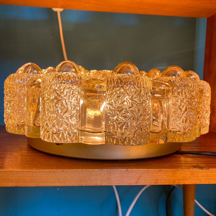 Vintage glazen plafonniere bloemvorm transparant messing | Sprinkelhop