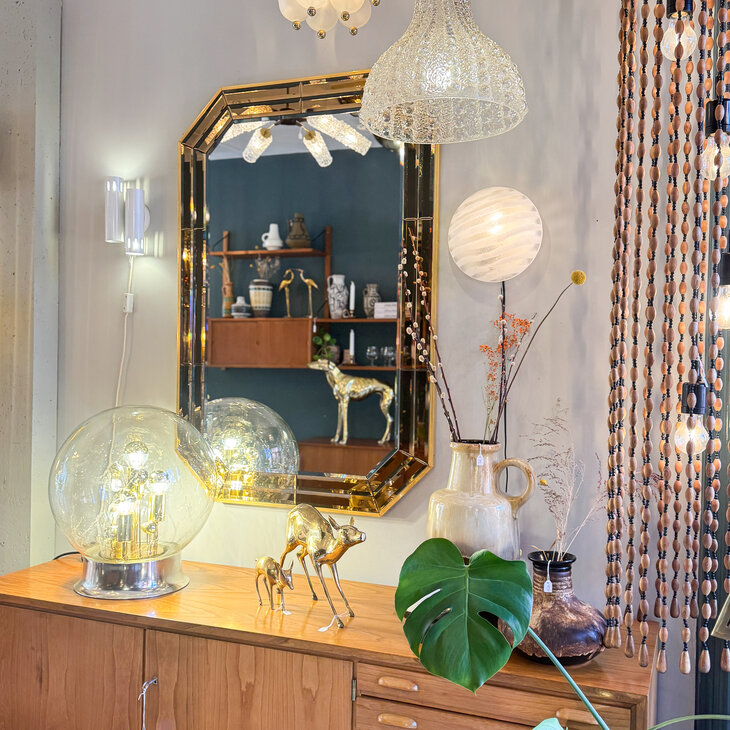 Vintage octagon messing spiegel met dubbele bronskleurige rand | Sprinkelhop