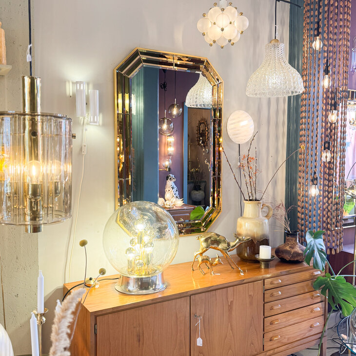 Vintage octagon messing spiegel met dubbele bronskleurige rand | Sprinkelhop