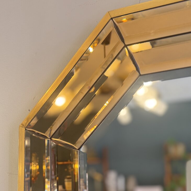 Vintage octagon messing spiegel met dubbele bronskleurige rand | Sprinkelhop