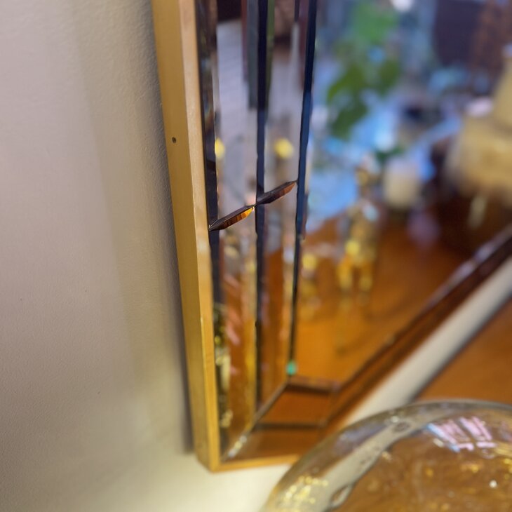 Vintage octagon messing spiegel met dubbele bronskleurige rand | Sprinkelhop