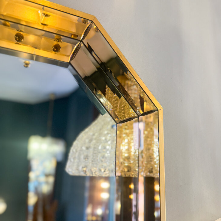 Vintage octagon messing spiegel met dubbele bronskleurige rand | Sprinkelhop