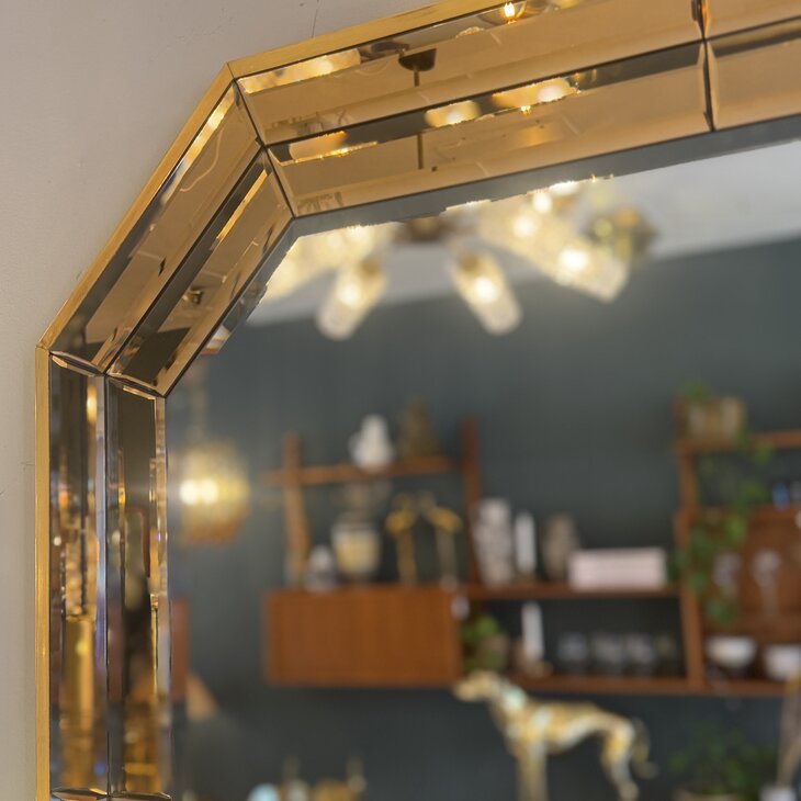 Vintage octagon messing spiegel met dubbele bronskleurige rand | Sprinkelhop