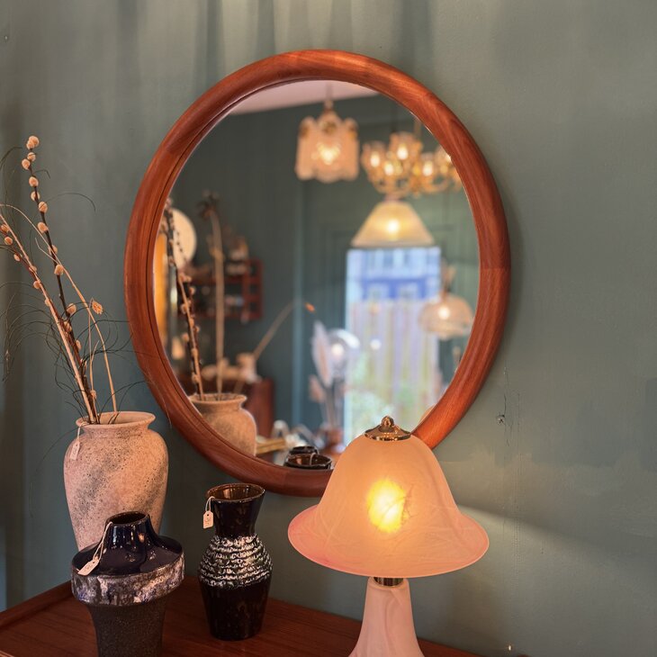 Set vintage Kai Kristiansen voor Vildbjerg teak houten wandkastje met spiegel | Sprinkelhop