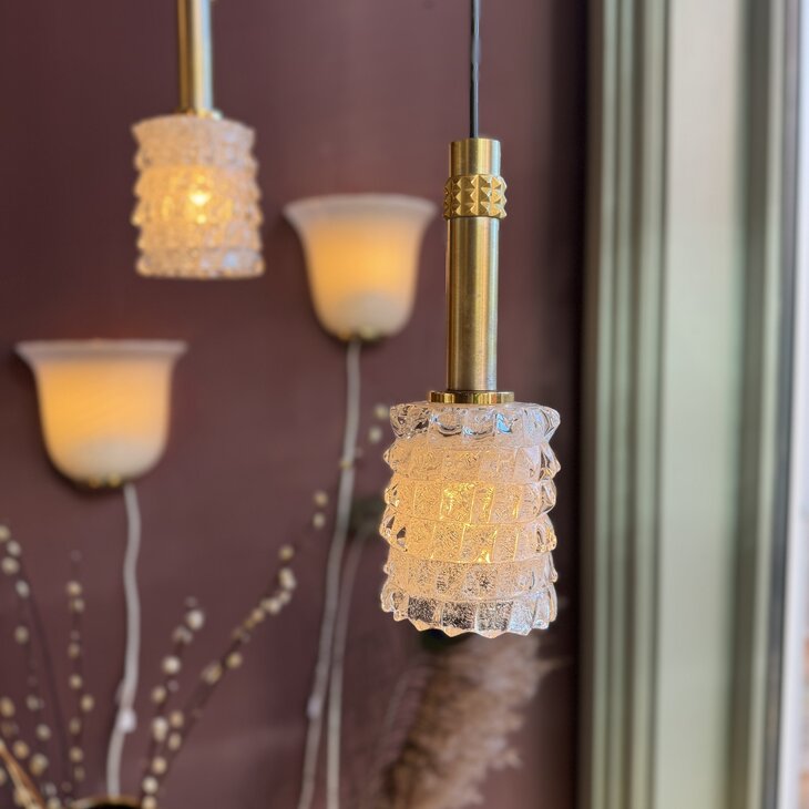 Vintage Murano glazen hanglamp goud messing| Sprinkelhop