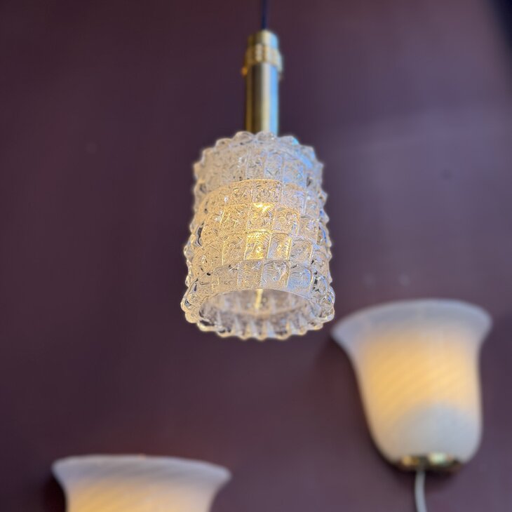 Vintage Murano glazen hanglamp goud messing| Sprinkelhop