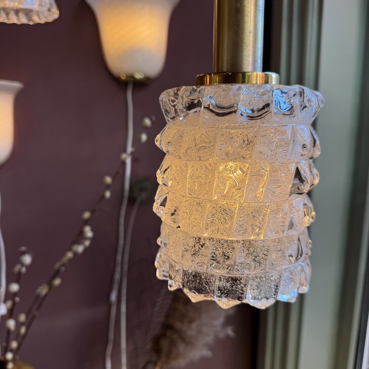 Vintage Murano glazen hanglamp goud messing| Sprinkelhop