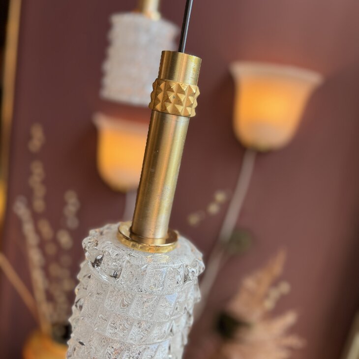 Vintage Murano glazen hanglamp goud messing| Sprinkelhop
