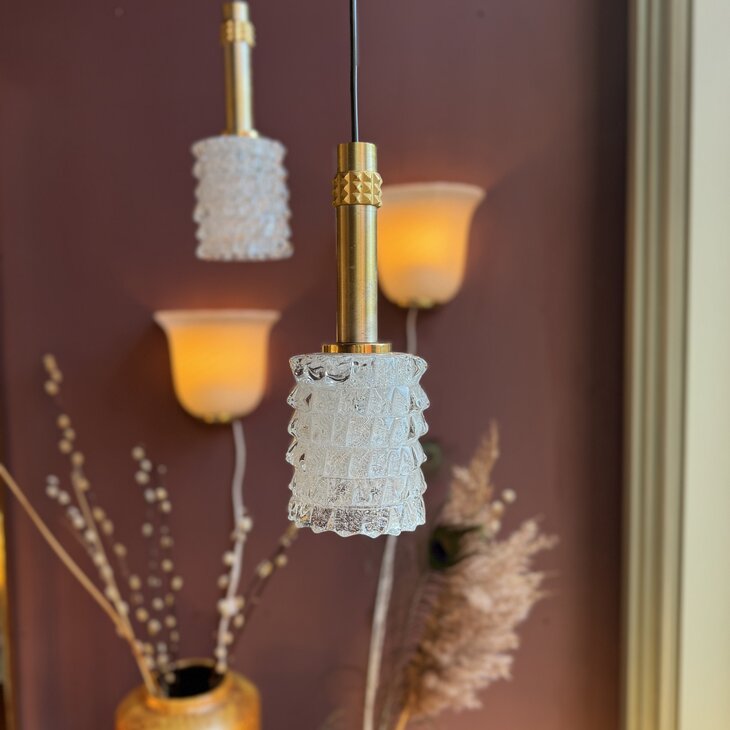 Vintage Murano glazen hanglamp goud messing| Sprinkelhop