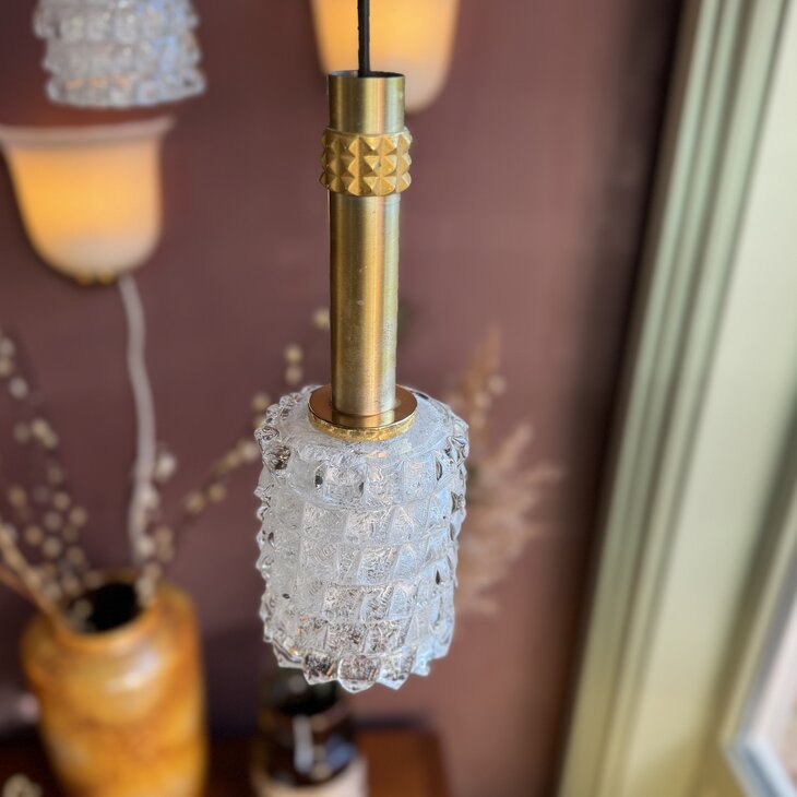 Vintage Murano glazen hanglamp goud messing| Sprinkelhop