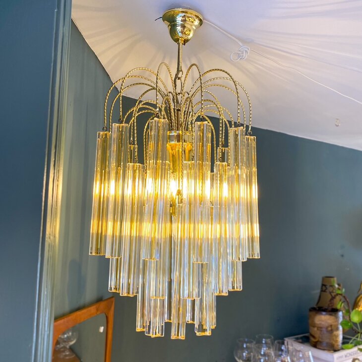 Vintage Paolo Venini kroonluchter 1970s messing geel | Sprinkelhop