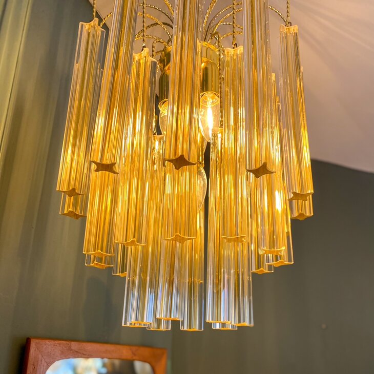 Vintage Paolo Venini kroonluchter 1970s messing geel | Sprinkelhop