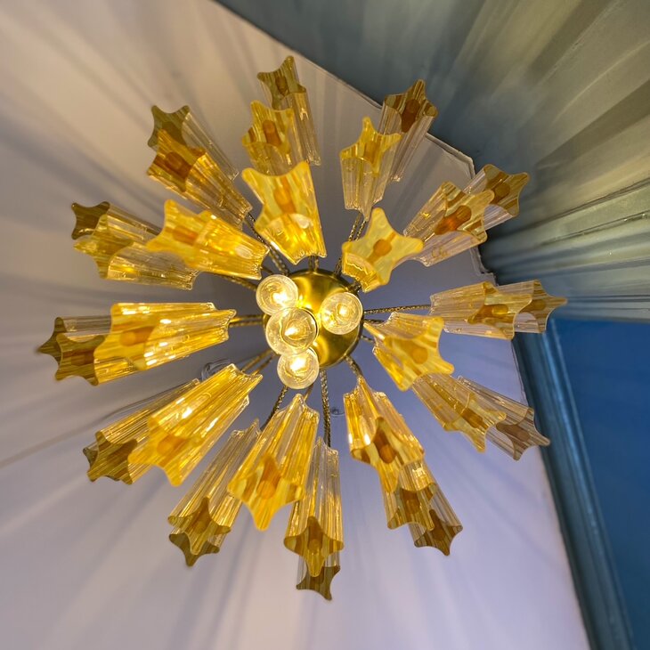 Vintage Paolo Venini kroonluchter 1970s messing geel | Sprinkelhop