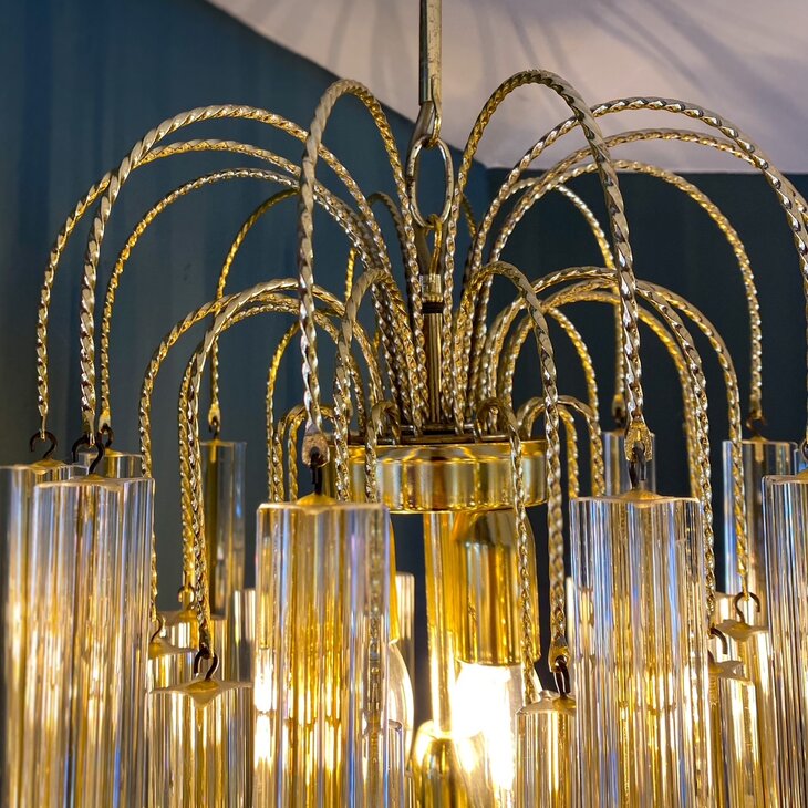 Vintage Paolo Venini kroonluchter 1970s messing geel | Sprinkelhop