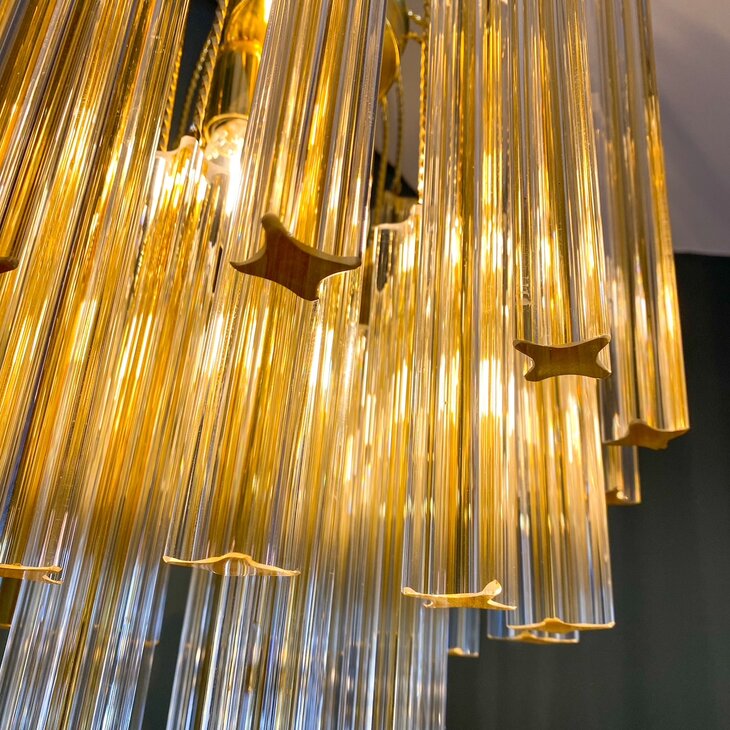 Vintage Paolo Venini kroonluchter 1970s messing geel | Sprinkelhop