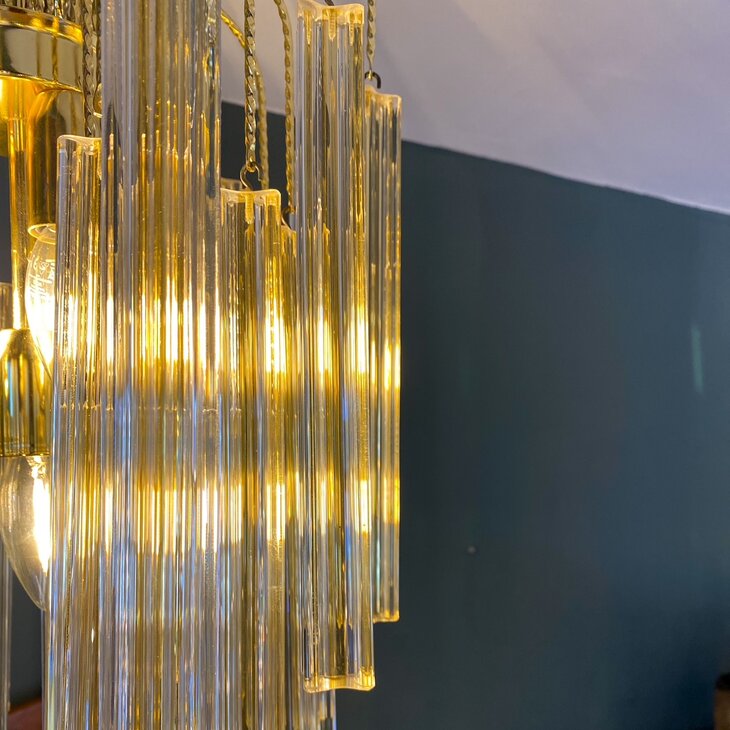 Vintage Paolo Venini kroonluchter 1970s messing geel | Sprinkelhop