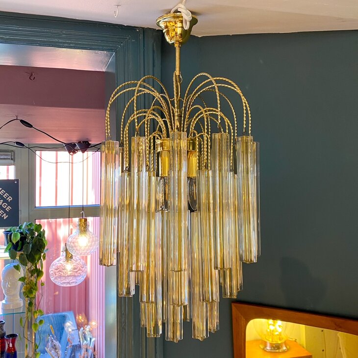 Vintage Paolo Venini kroonluchter 1970s messing geel | Sprinkelhop