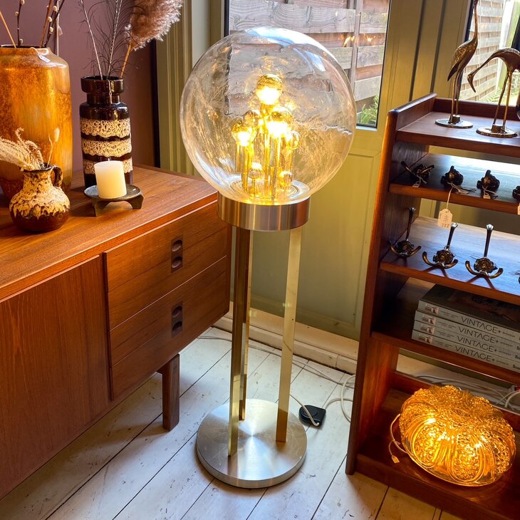 Doria Big Ball kristalglazen vloerlamp messing chroom | Sprinkelhop