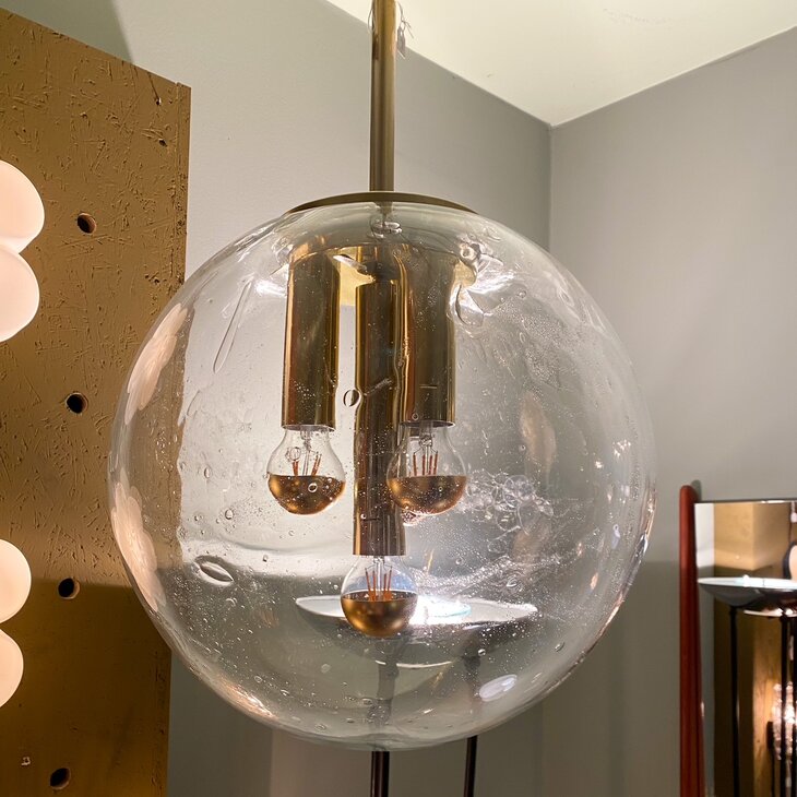 Doria Big Ball kristalglazen hanglamp messing amberkleurig | Sprinkelhop