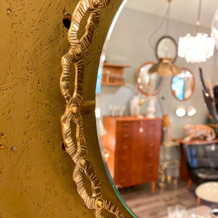 Schoninger vintage messing ronde spiegel met verlichting | Sprinkelhop