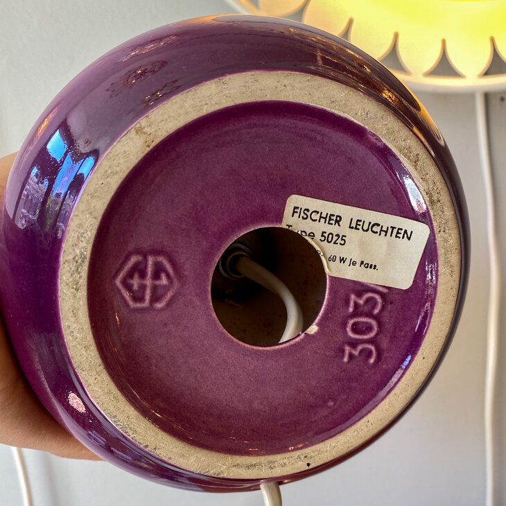 West Germany Cari Zalloni voor Steuler keramiek tafellamp paars