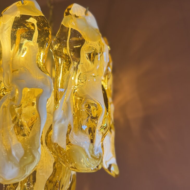 Mazzega Murano glazen kroonluchter wit geel | Sprinkelhop