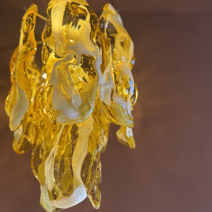 Mazzega Murano glazen kroonluchter wit geel | Sprinkelhop