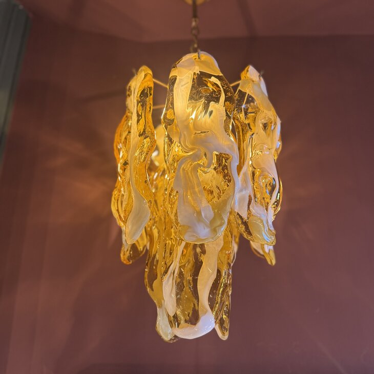 Mazzega Murano glazen kroonluchter wit geel | Sprinkelhop