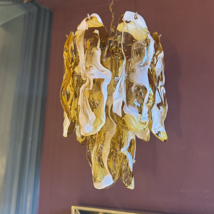 Mazzega Murano glazen kroonluchter wit geel | Sprinkelhop