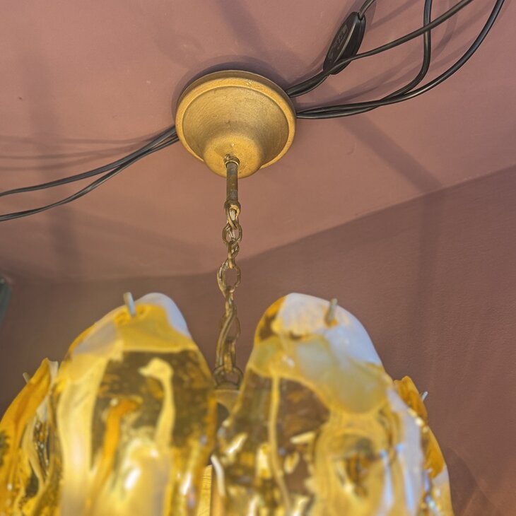 Mazzega Murano glazen kroonluchter wit geel | Sprinkelhop