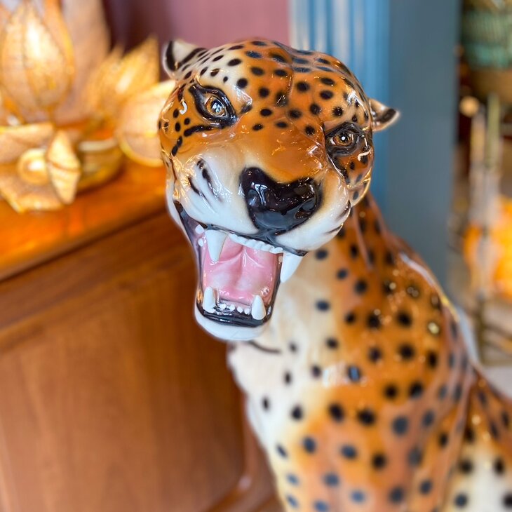 Vintage XL zittende panter luipaard porselein | Sprinkelhop