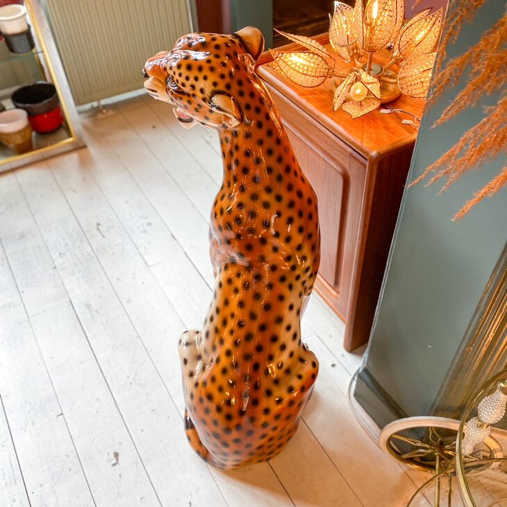 Vintage XL zittende panter luipaard porselein | Sprinkelhop