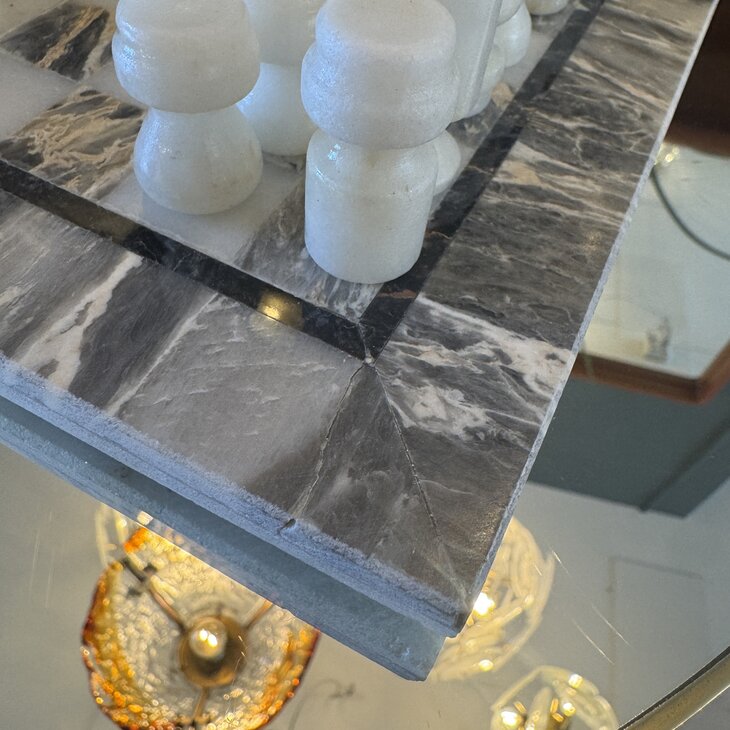 Vintage klein marmeren schaakspel grijs beige | Sprinkelhop