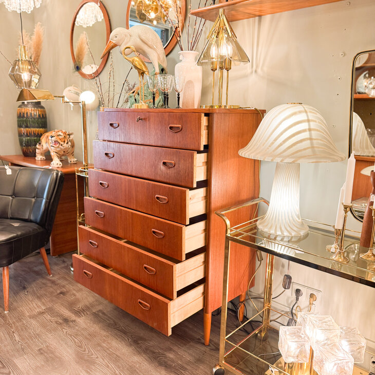 Vintage midcentury teak Zweedse ladekast met 6 lades | Sprinkelhop