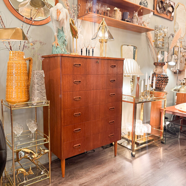 Vintage midcentury teak Zweedse ladekast met 6 lades | Sprinkelhop