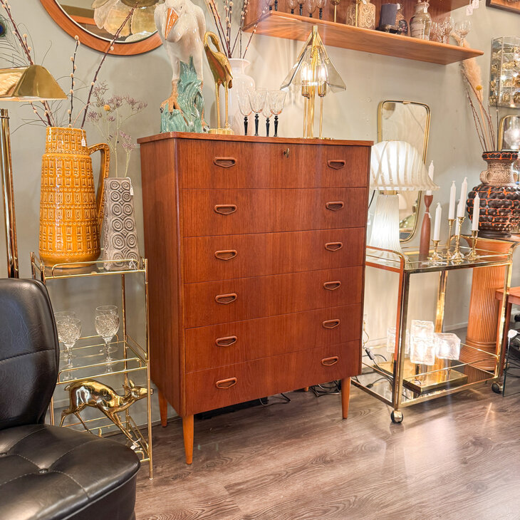 Vintage midcentury teak Zweedse ladekast met 6 lades | Sprinkelhop