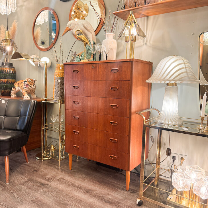 Vintage midcentury teak Zweedse ladekast met 6 lades | Sprinkelhop