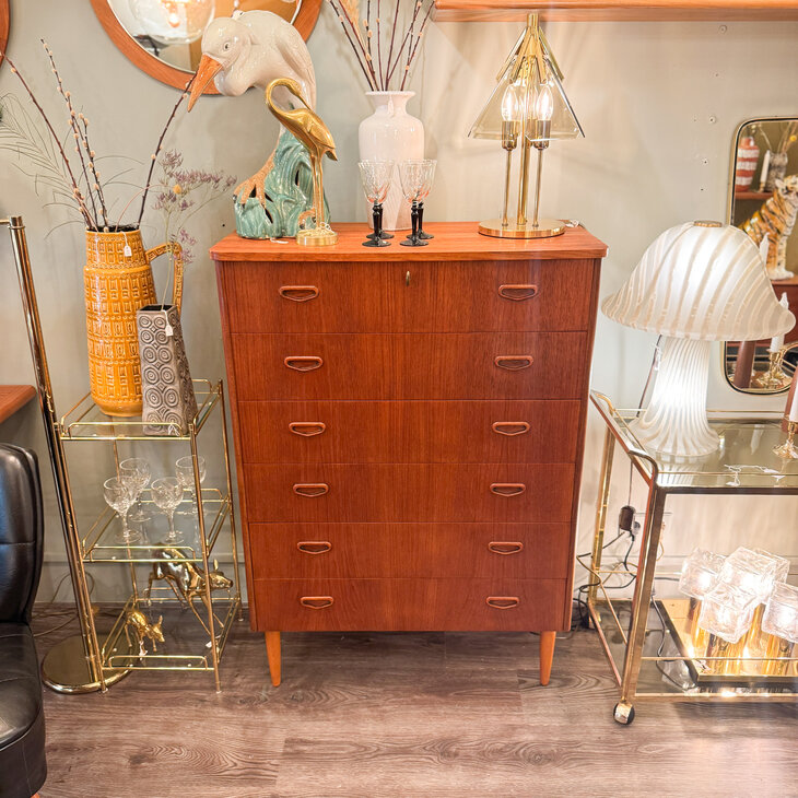 Vintage midcentury teak Zweedse ladekast met 6 lades | Sprinkelhop