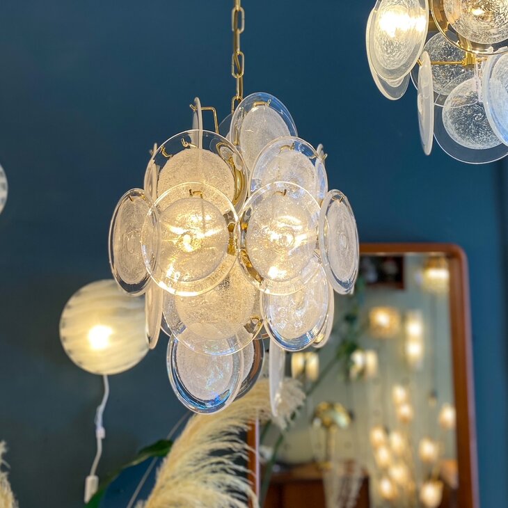 Vintage Italiaanse Vistosi schijven hanglamp Muranoglas groot | Sprinkelhop