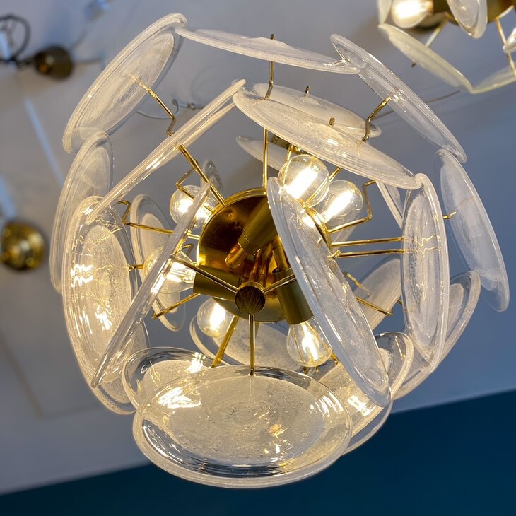 Vintage Italiaanse Vistosi schijven hanglamp Muranoglas groot | Sprinkelhop