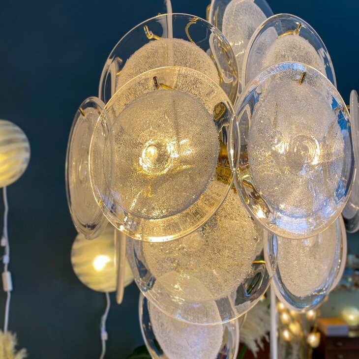 Vintage Italiaanse Vistosi schijven hanglamp Muranoglas groot | Sprinkelhop