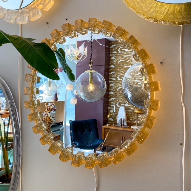 Vintage Hillebrand plexiglazen ronde spiegel met verlichting | Sprinkelhop