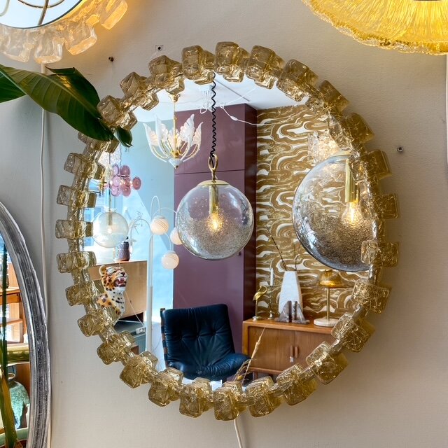 Vintage Hillebrand plexiglazen ronde spiegel met verlichting | Sprinkelhop