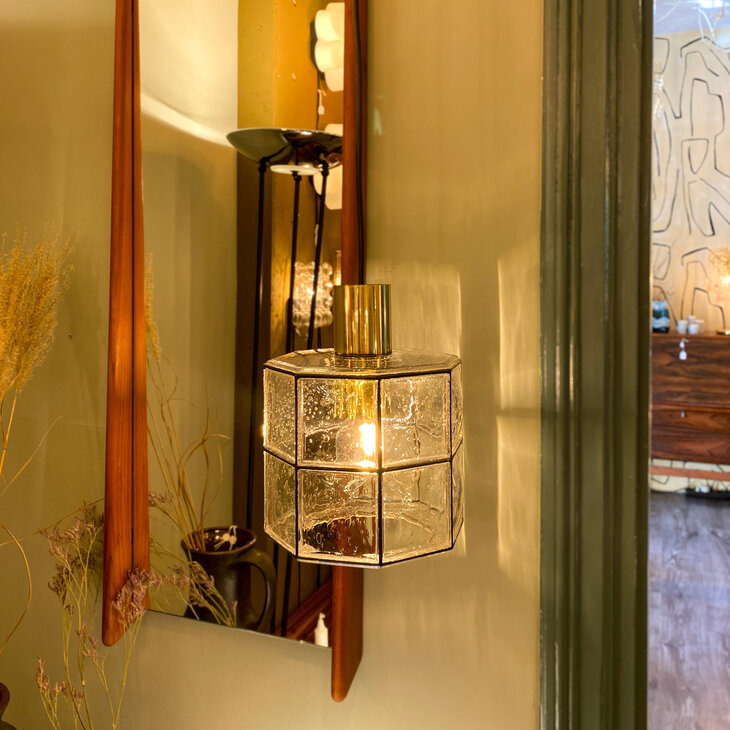 Vintage hanglamp Glashutte Limburg messing zwart glas | Sprinkelhop