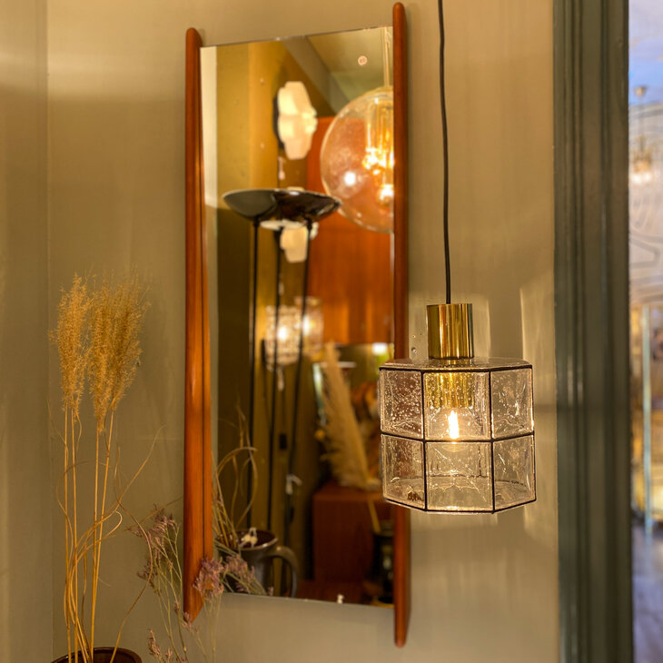 Vintage hanglamp Glashutte Limburg messing zwart glas | Sprinkelhop