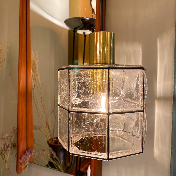 Vintage hanglamp Glashutte Limburg messing zwart glas | Sprinkelhop