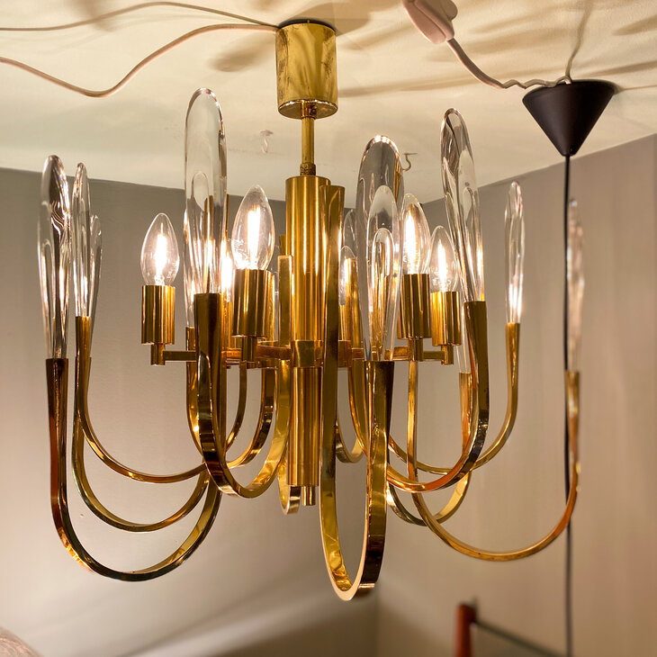 Glashutte Limburg hanglamp, Glashutte Limburg pendant, Limburg pendant glass brass,  brass vintage pendant, vintage hanglamp me